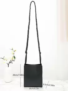 Mini Braided Detail Square Bag - Black - View 6