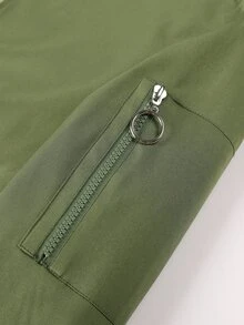 Men Striped Trim Drop Shoulder Bomber Jacket Without Tee - Army Green - View 3