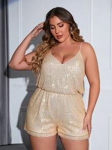 Double Crazy 女士秋季连体裤，适合婚礼宾客，简约夏季连衣裙，适合音乐会，加大码女士无袖亮片派对连体裤