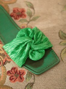 女士平底凉鞋 绿色拖鞋 时尚舒适女士凉鞋 大码蝴蝶结平底凉鞋 度假休闲优雅简约凉鞋，春夏穿搭 - 綠色 - 查看 5