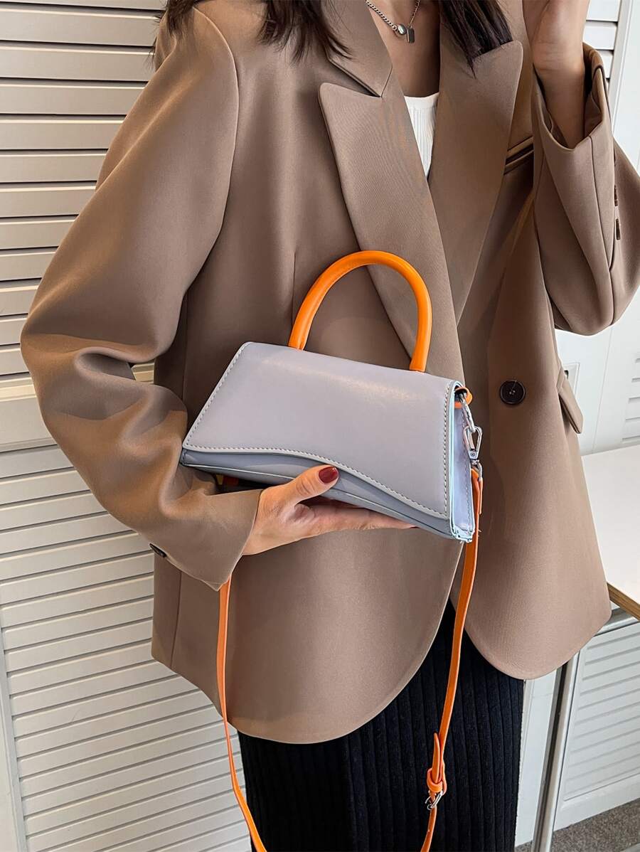 Two Tone Flap Novelty Bag - Navy Blue - View 1