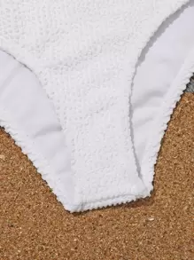 Tween Girl Textured Ring Linked One Piece Swimsuit Summer Holiday - White - View 4