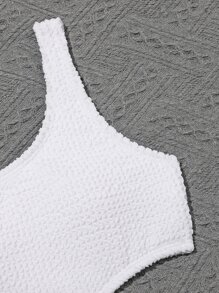 Tween Girl Textured Ring Linked One Piece Swimsuit Summer Holiday - White - View 5