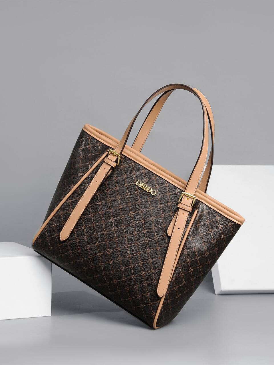 Dedoo Geometric Pattern Letter Decor Shoulder Tote Bag