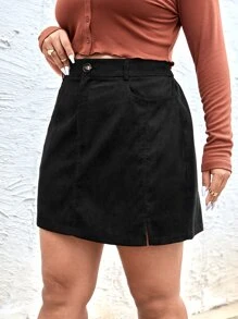 SHEIN EZwear 大碼高腰燈芯絨半身裙