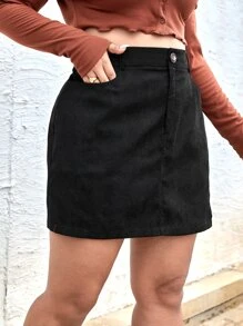 SHEIN EZwear 大碼高腰燈芯絨半身裙