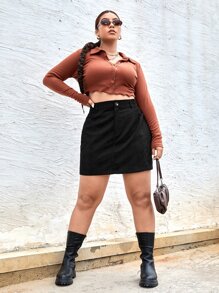 SHEIN EZwear 大碼高腰燈芯絨半身裙