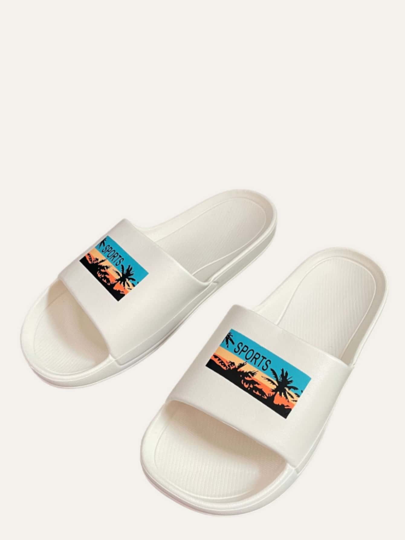 Men Letter Detail Bathroom Slippers - White - View 1