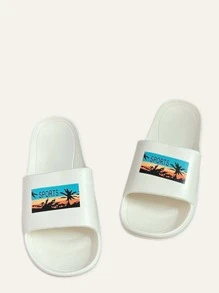 Men Letter Detail Bathroom Slippers - White - View 3