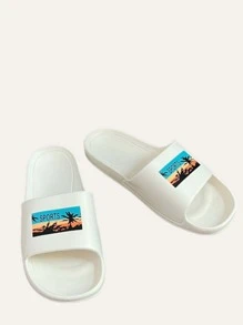 Men Letter Detail Bathroom Slippers - White - View 4