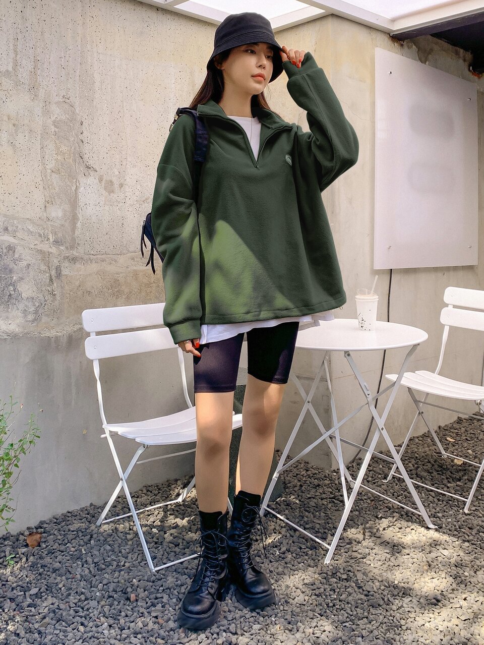 Patched Detail Drawstring Hem Drop Shoulder Fleece Pullover,Fall Women Clothes Sweatshirt