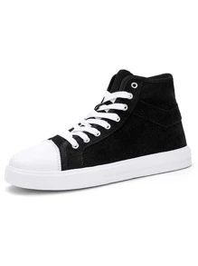 High Top Lace-up Front Canvas Shoes - Black - View 1