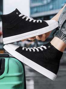 High Top Lace-up Front Canvas Shoes - Black - View 2