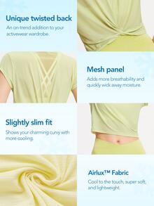 GLOWMODE Twist-Back Mesh Stitch Top - Yellow - View 4