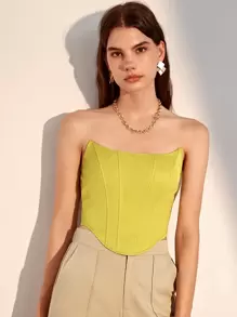 SHEIN Privé Solid Asymmetrical Hem Tube Top - Lime Green - View 1