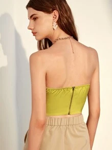 SHEIN Privé Solid Asymmetrical Hem Tube Top - Lime Green - View 2