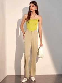 SHEIN Privé Solid Asymmetrical Hem Tube Top - Lime Green - View 3