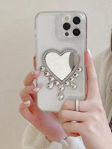 水鑽裝飾心鏡子透明手機殼 - 無色 - 查看 2