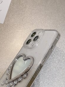 水鑽裝飾心鏡子透明手機殼 - 無色 - 查看 3