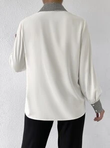 Chiquease Houndstooth Panel Button Up Shirt - Black and White - View 2