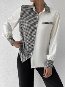 Chiquease Houndstooth Panel Button Up Shirt - Black and White - View 5