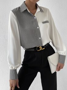 Chiquease Houndstooth Panel Button Up Shirt - Black and White - View 6