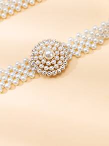 鑽石和仿珍珠裝飾的時尚腰帶 - 白色 - 查看 3