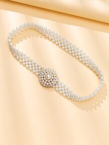 鑽石和仿珍珠裝飾的時尚腰帶 - 白色 - 查看 5