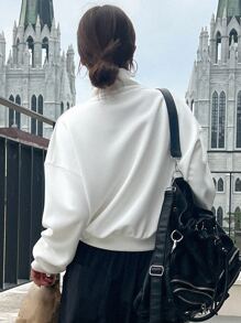 DAZY Women's High Neck Sweatshirt With Letter Embroidery,Fall Clothes - White - View 2