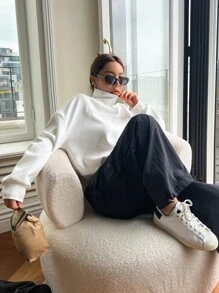 DAZY Women's High Neck Sweatshirt With Letter Embroidery,Fall Clothes - White - View 4