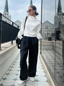 DAZY Women's High Neck Sweatshirt With Letter Embroidery,Fall Clothes - White - View 8