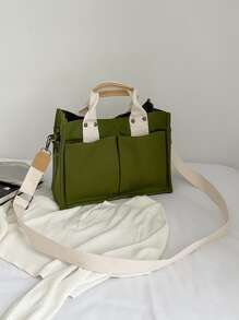 Hàn Quốc Phong cách Đơn giản tranh sơn dầu Túi tote Với Nhiều Túi Đối với Làm Việc  , Cầm tay , Vai , Túi đeo chéo - màu xanh lá - Xem 2