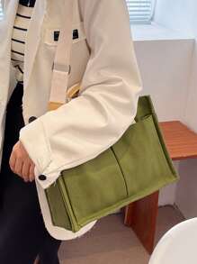 Hàn Quốc Phong cách Đơn giản tranh sơn dầu Túi tote Với Nhiều Túi Đối với Làm Việc  , Cầm tay , Vai , Túi đeo chéo - màu xanh lá - Xem 3