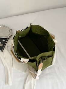 Hàn Quốc Phong cách Đơn giản tranh sơn dầu Túi tote Với Nhiều Túi Đối với Làm Việc  , Cầm tay , Vai , Túi đeo chéo - màu xanh lá - Xem 4