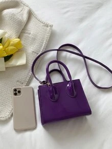 Túi đeo chéo da trơn màu thời trang mini, cầm tay, thích hợp cho phụ nữ - Màu tím - Xem 5
