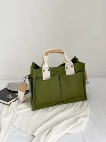 Hàn Quốc Phong cách Đơn giản tranh sơn dầu Túi tote Với Nhiều Túi Đối với Làm Việc  , Cầm tay , Vai , Túi đeo chéo - màu xanh lá - Xem 6