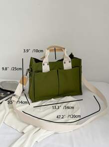 Hàn Quốc Phong cách Đơn giản tranh sơn dầu Túi tote Với Nhiều Túi Đối với Làm Việc  , Cầm tay , Vai , Túi đeo chéo - màu xanh lá - Xem 5