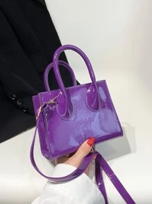 Túi đeo chéo da trơn màu thời trang mini, cầm tay, thích hợp cho phụ nữ - Màu tím - Xem 10