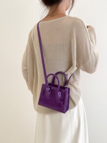 Túi đeo chéo da trơn màu thời trang mini, cầm tay, thích hợp cho phụ nữ - Màu tím - Xem 11