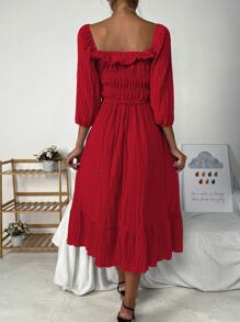 SHEIN LUNE 前繫帶荷葉邊荷葉邊下擺洋裝 - 紅色 - 查看 2