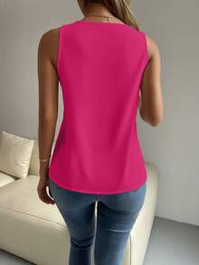 SHEIN ChicEase Guipure Lace V-neck Tank Top - Hot Pink - View 2