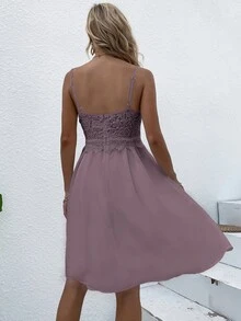 Guipure Lace Panel Cami Dress - Mauve Purple - View 2