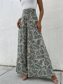 Breezaya Pantalones de pierna ancha con estampado tropical - Albaricoque - Ver 1