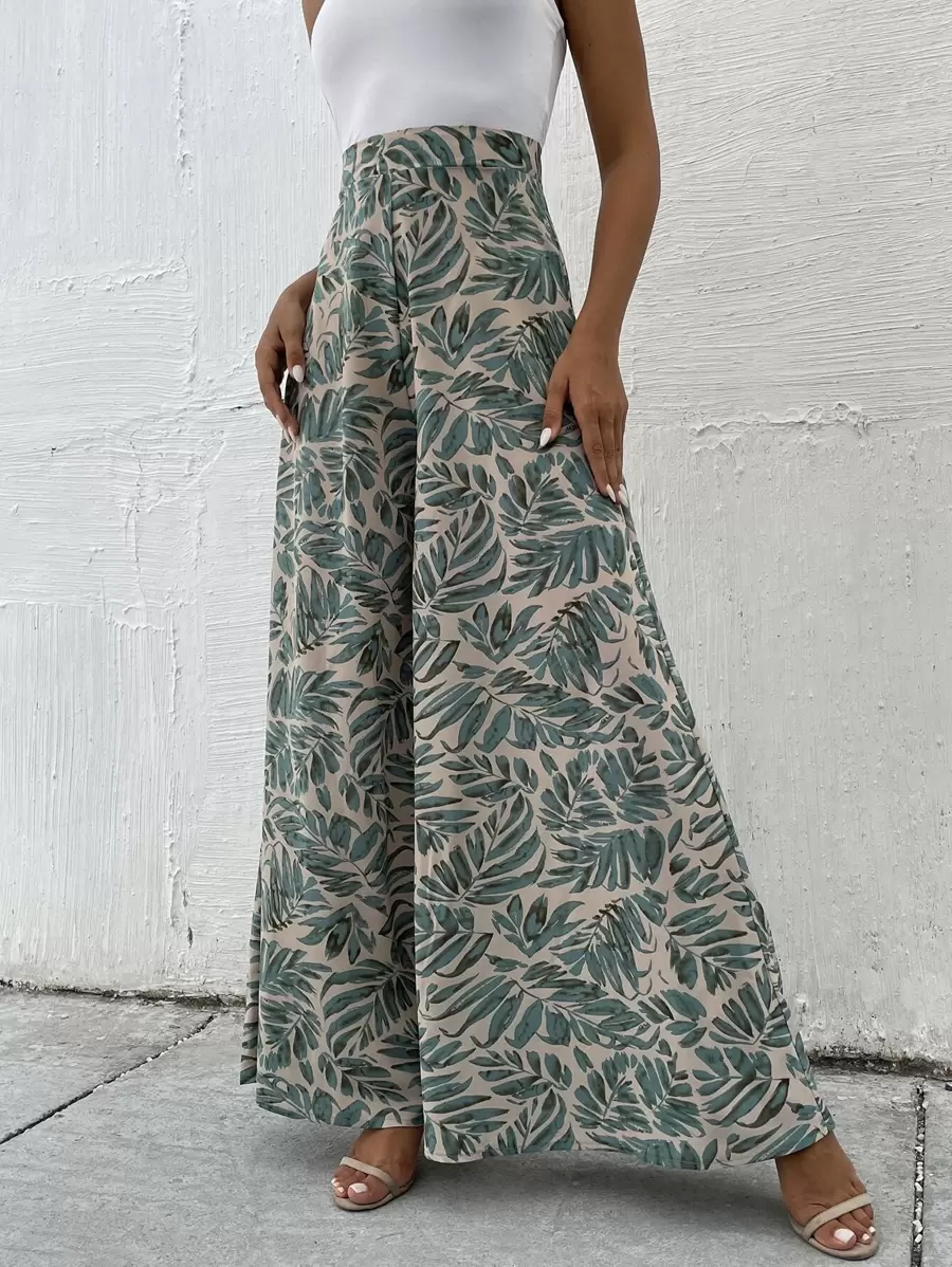 Breezaya Pantalones de pierna ancha con estampado tropical - Albaricoque - Ver 1