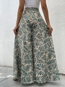 Breezaya Pantalones de pierna ancha con estampado tropical - Albaricoque - Ver 2