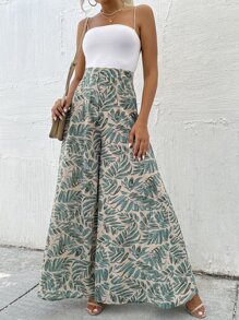 Breezaya Pantalones de pierna ancha con estampado tropical - Albaricoque - Ver 5