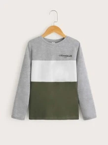 SHEIN Boys Letter Graphic Colourblock Tee - Light Grey - View 1