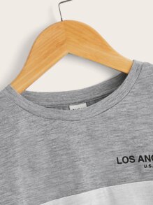 SHEIN Boys Letter Graphic Colourblock Tee - Light Grey - View 3