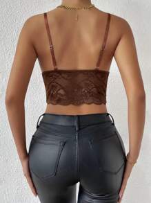 SHEIN Allurite Top de tirantes unicolor con encaje - Café integral - Ver 2