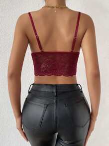 SHEIN Allurite Solid Lace Cami Top - Burgundy - View 2